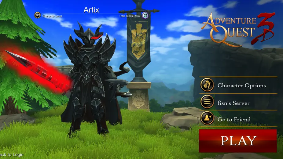 New AdventureQuest 3D Character Selection Screen