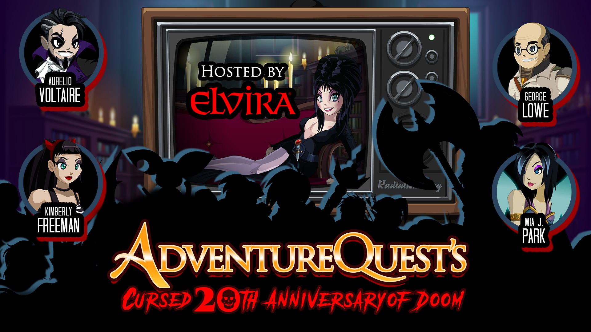 Elvira hosts AdventureQuest's 20th Anniversary of Doom